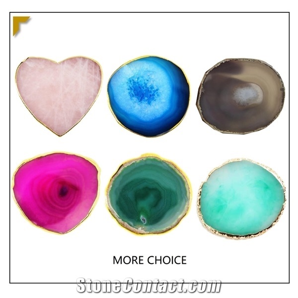 Blue Light Translucent Decorated Agate Slices Tea Trays Sets