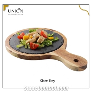 China Natural Slate Plates Trays Cutting Board Round Shape