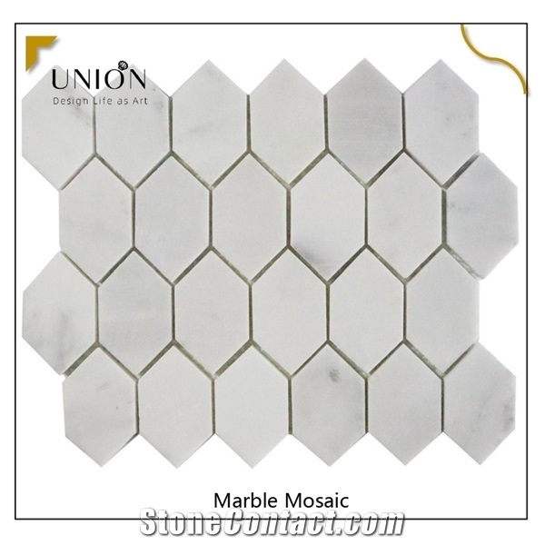 Hexagon Bianco Carrara White Marble Mosaic for Bathroom Wall