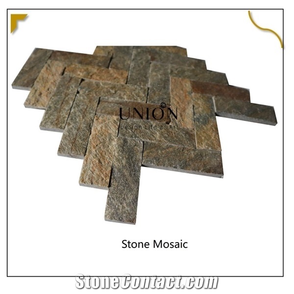 Hot Selling Herringbone Tile Rusty Quartize Fishbone Mosaic