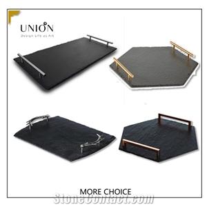 Large Rectangula Black Slate Plates with Sliver Metal Handle