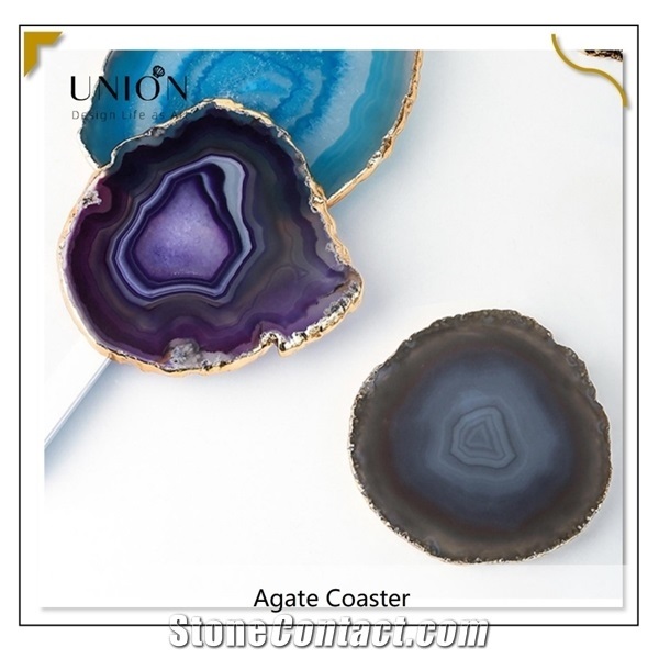 Natural Crystal Table Decor Pink Agate Stone Slices Coasters