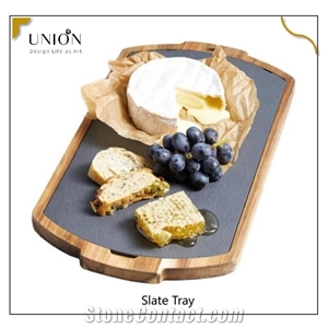 Natural Slate Effect Paddle Pizza Board Plate Food Serving