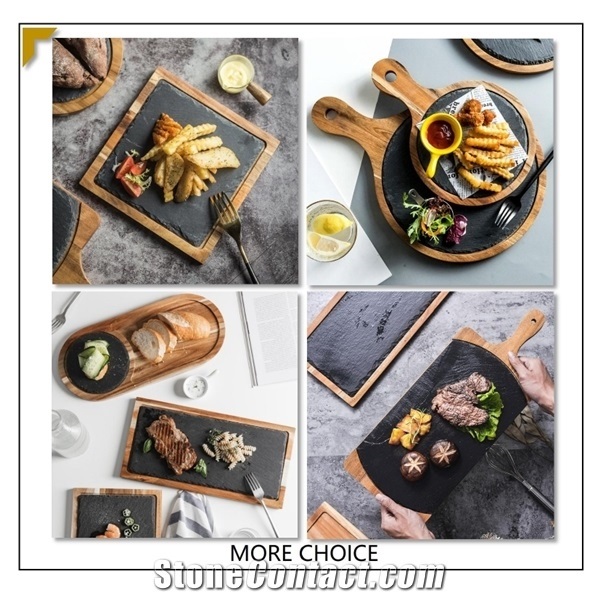 Natural Slate Effect Paddle Pizza Board Plate Food Serving
