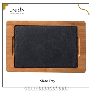 Natural Slate Rectangular Wooden Platter for Kitchen Cooking