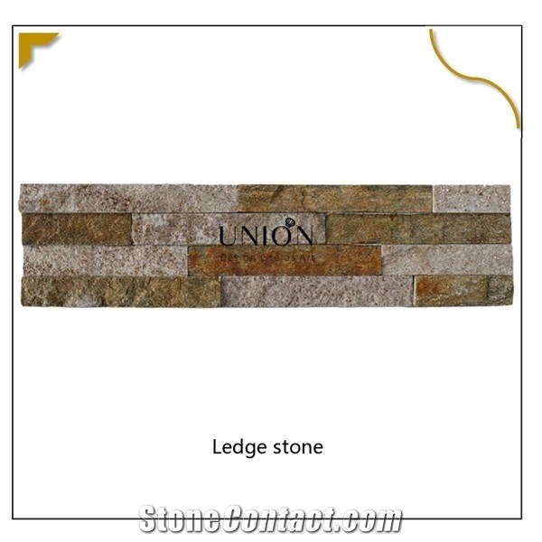Rusty Quartize Mixed Golden Line Natural Slate Panel Wall