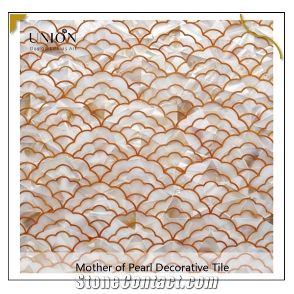White Mixed Red Wavy Mother Of Pearl Seashell Mosaic Tile