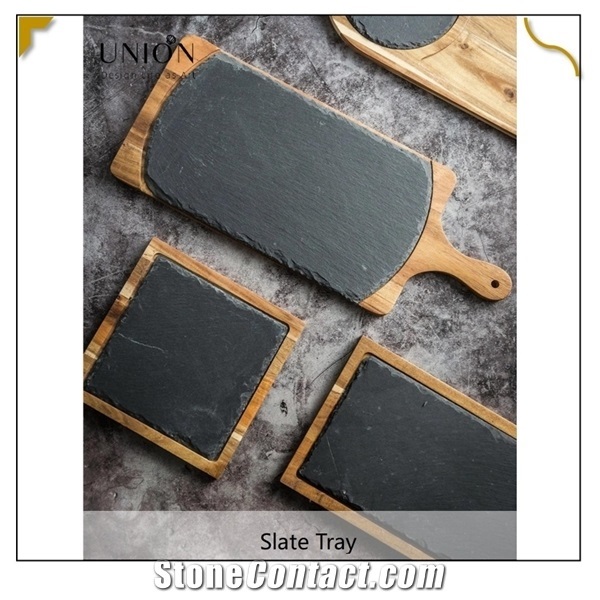 Wooden Sushi Pizza Board with Handle Slate Sushi Pan Trays