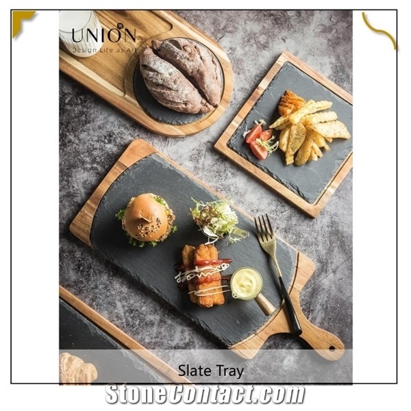 Wooden Sushi Pizza Board with Handle Slate Sushi Pan Trays