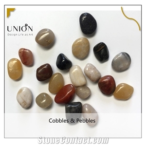Yellow Mix Natural Tumbled Pebble Meshed Tiles, River Stone