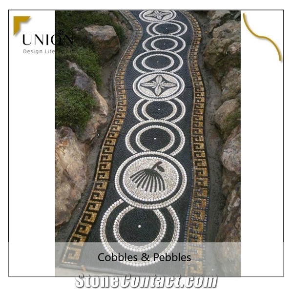 Yellow Mix Natural Tumbled Pebble Meshed Tiles, River Stone