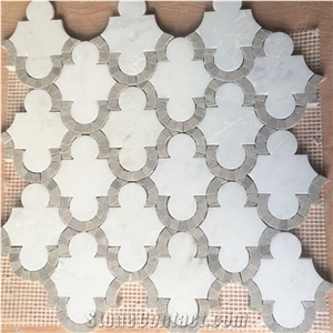 Carrara White Marble Lantern W/Beige Waterjet Mosaic Tile