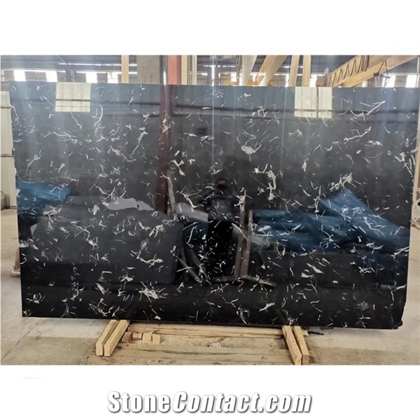 High Quality Dark Black Ice Flower Marble Slab