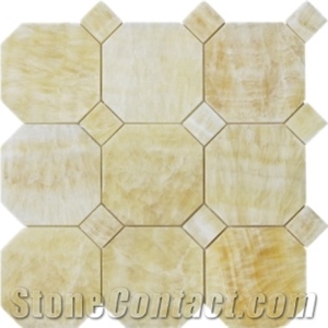 Honey Onyx Octagon W/Square Dots Mosaic Tile Honey Onyx Octagon W/Square Dots Mosaic Tile