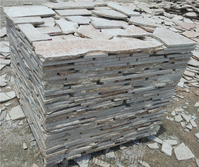 G682 Cube Stone , Yellow Pavers, Irregular Pavement