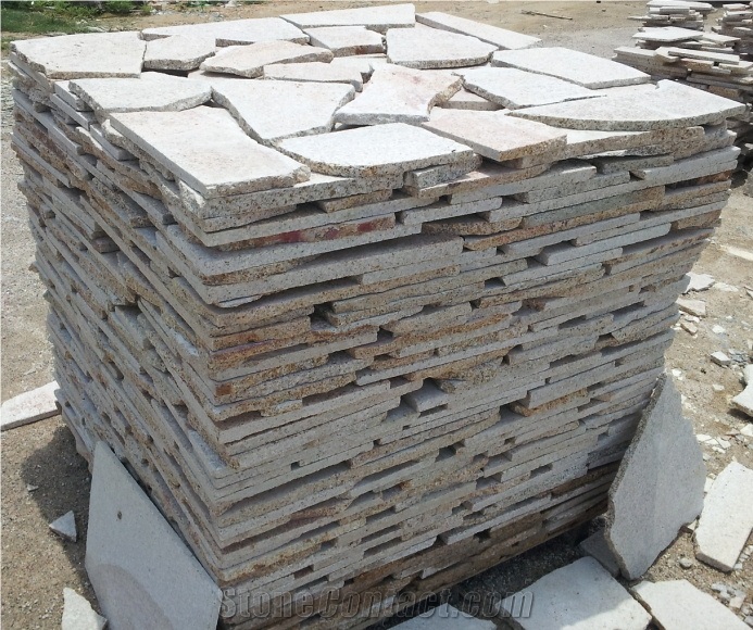 G682 Cube Stone , Yellow Pavers, Irregular Pavement