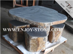 Honed, Zhangpu Bluestone/Basalt, Table Set with Four Chairs