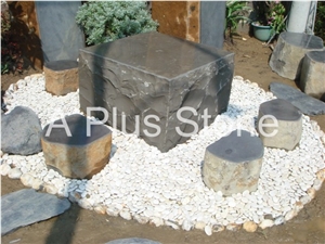 Black Basalt Table Set, Vietnam Black Basalt Outdoor Furniture
