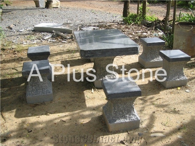 Black Basalt Table Set, Vietnam Black Basalt Outdoor Furniture