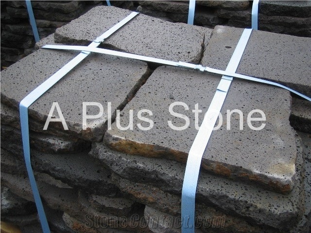 Black Basalt with Holes Landscaping Stones, Cobble, Pavers