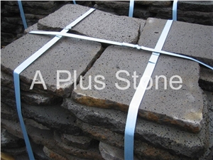 Black Basalt with Holes Landscaping Stones, Cobble, Pavers