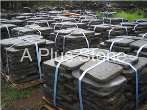 Black Basalt with Holes Landscaping Stones, Cobble, Pavers