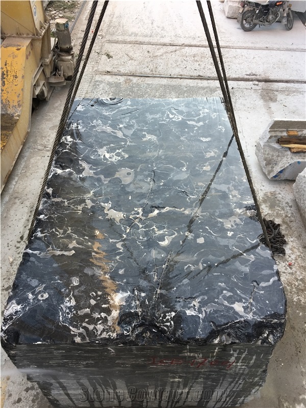 High Quality Dark Black Ice Flower Marble Slab