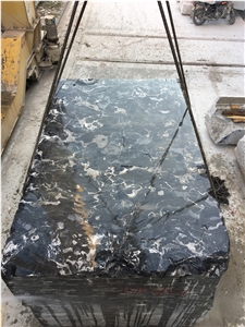 High Quality Dark Black Ice Flower Marble Slab