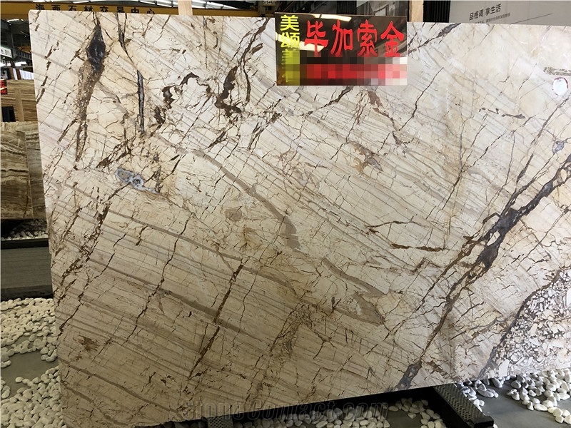 Picasso Gold Marble Slab with Gold Vein Colour