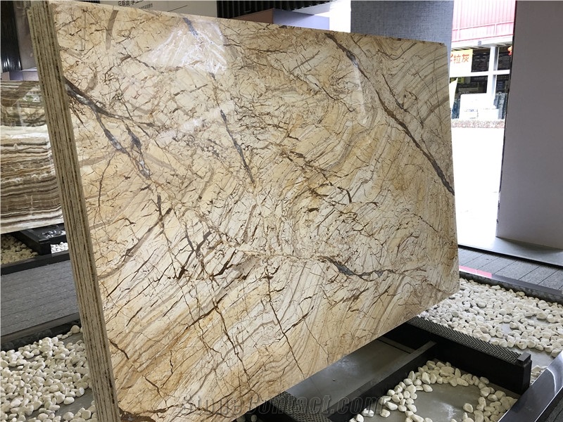 Picasso Gold Marble Slab with Gold Vein Colour