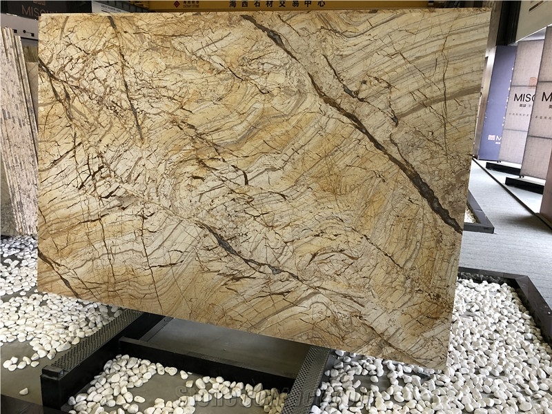 Picasso Gold Marble Slab with Gold Vein Colour