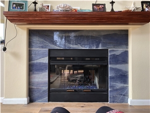 Blue Azul Macaubas Quartzite Modern Fireplace