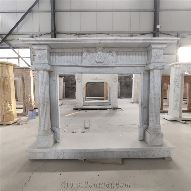 High Quality White Color Carrara Marble Fireplace