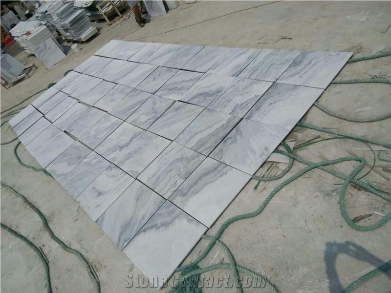 Laizhou White Cloudy and Light Grey Marble Tile