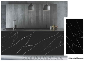 Florence Calcatta Manassa Engineered Quartz Stone Kitchen Countertop, Island Top