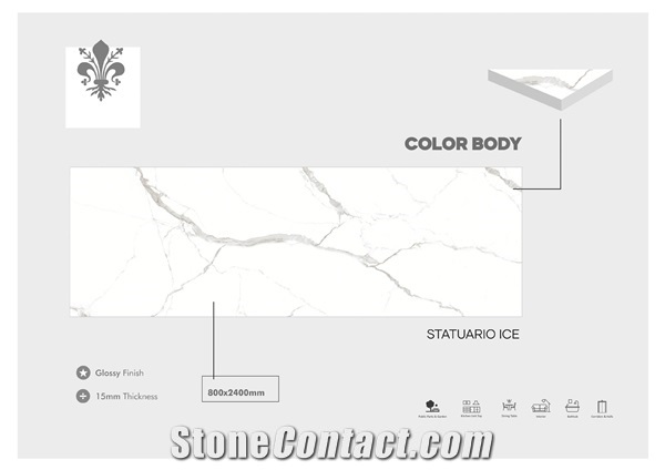 Florence Full Body 800x2400 White Ceramic Slab Tile 15 mm
