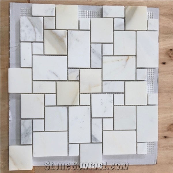 Calacatta Gold Marble Mini Versailles Mosaic Tile