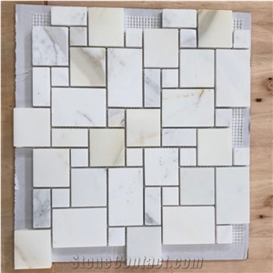 Calacatta Gold Marble Mini Versailles Mosaic Tile