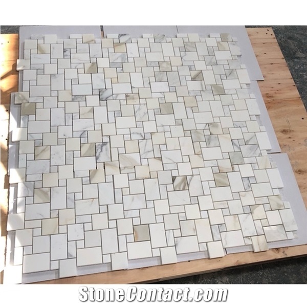 Calacatta Gold Marble Mini Versailles Mosaic Tile