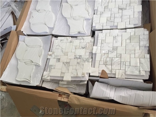Calacatta Gold Marble Mini Versailles Mosaic Tile