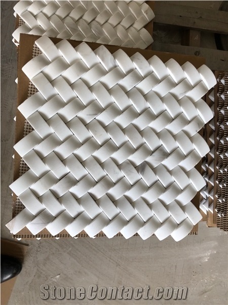 Carrara White Marble 2"X4" 3D Herringbone Mosaic Tile