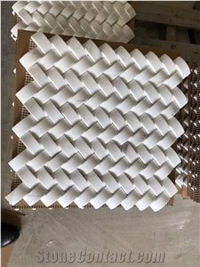 Carrara White Marble 2"X4" 3D Herringbone Mosaic Tile