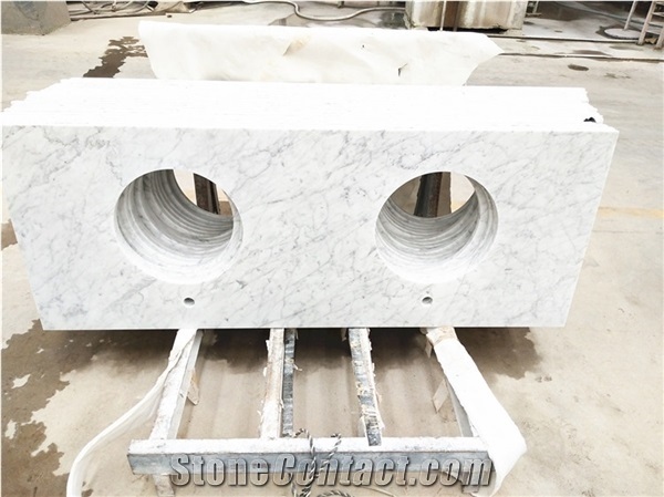 Carrara White Stone Double Basin Vanity Top with White Basin