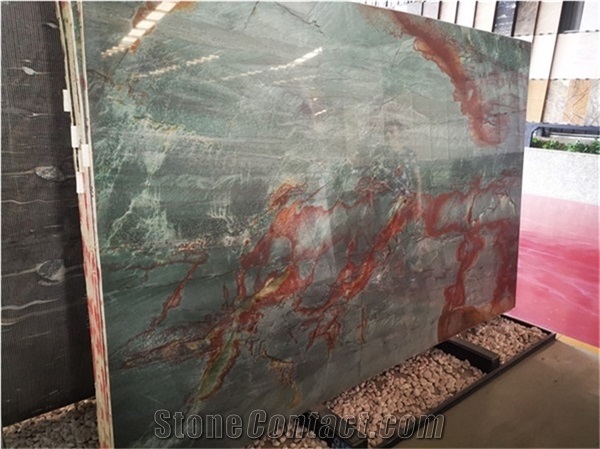 Green Natural Quartzite with Red Vein