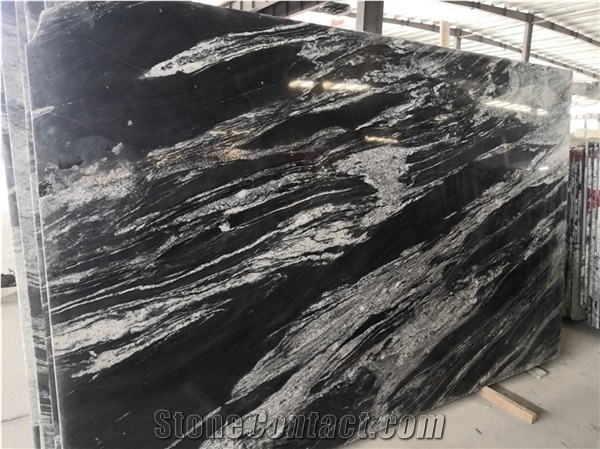 Polished River Black Via Lactea Natural Granite Slabs Tiles