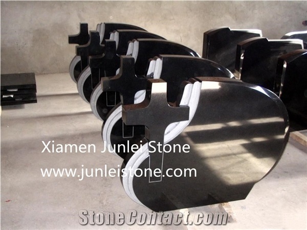 Black Granite Cross Tombstone Professional Production
