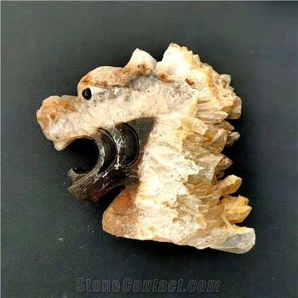 Crystal Wolf Quartz Cluster Folk Crafts Carved Animal Wolf