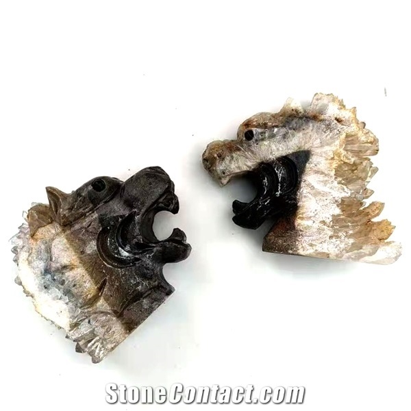 Crystal Wolf Quartz Cluster Folk Crafts Carved Animal Wolf