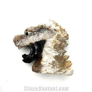 Crystal Wolf Quartz Cluster Folk Crafts Carved Animal Wolf