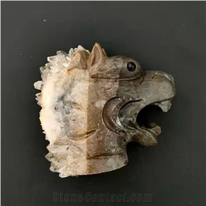 Crystal Wolf Quartz Cluster Folk Crafts Carved Animal Wolf